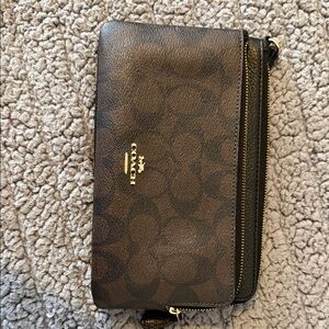 Coach Dark Brown Wristlet with Logo